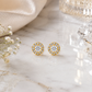 Gold Round CZ Halo Stud Earrings for Women