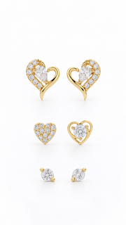 Heart & Solitaire Stud Earrings Set - Aaryahi Silver jewellery product photo