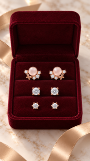 Pink Pearl Floral Solitaire Stud Earrings Set - Aaryahi Silver jewellery product photo