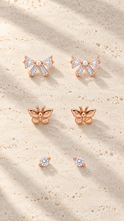 Bow, Butterfly & Solitaire Stud Earrings Set - Aaryahi Silver jewellery product photo