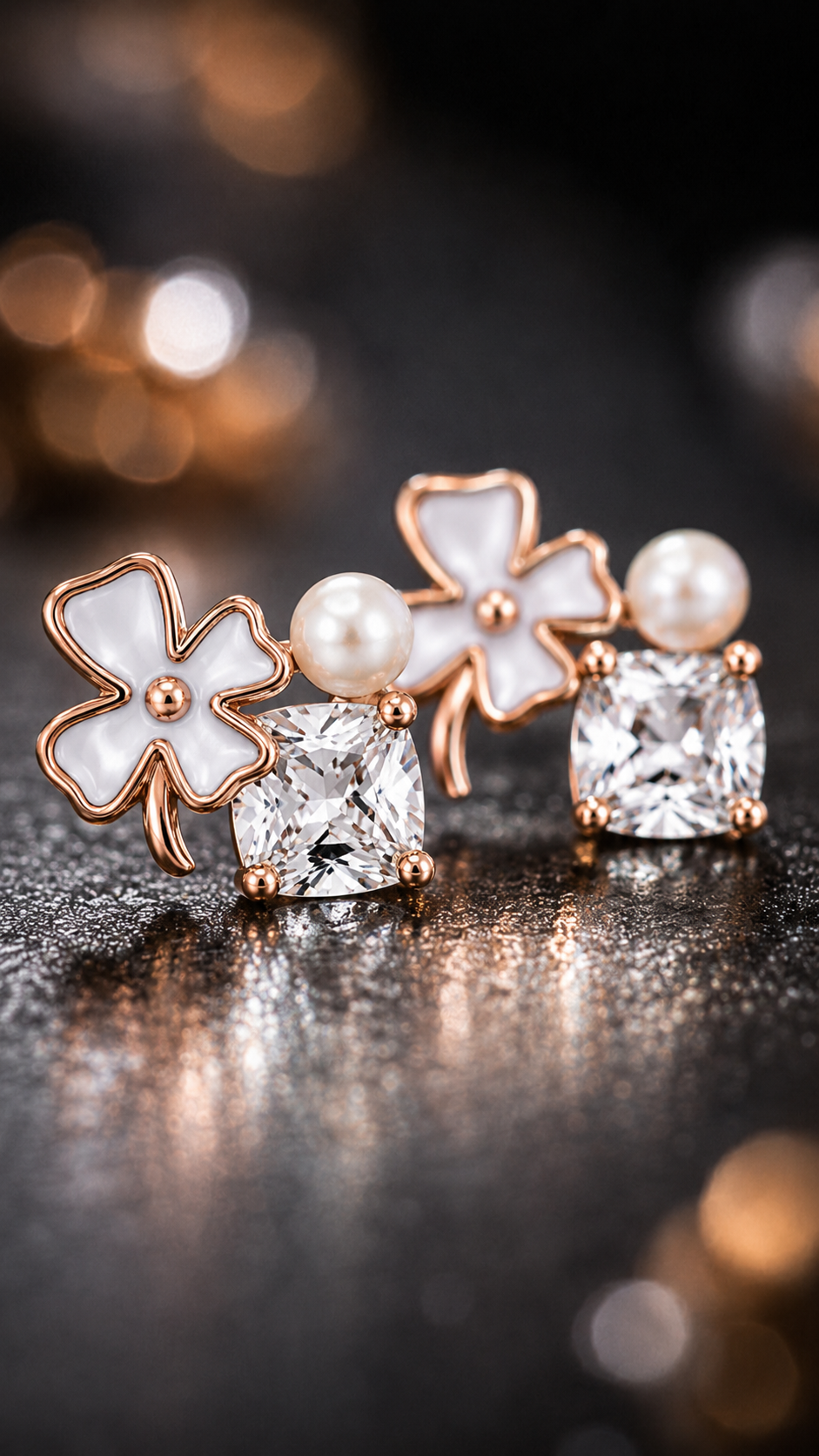 Clover Pearl & Cushion Earrings