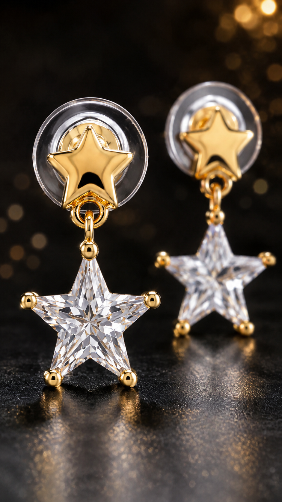 Gold Star CZ Drop Earrings