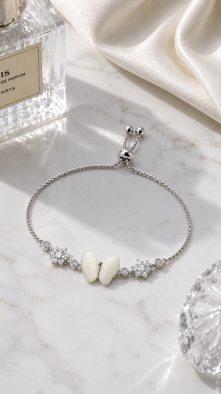 White Butterfly Adjustable Bracelet