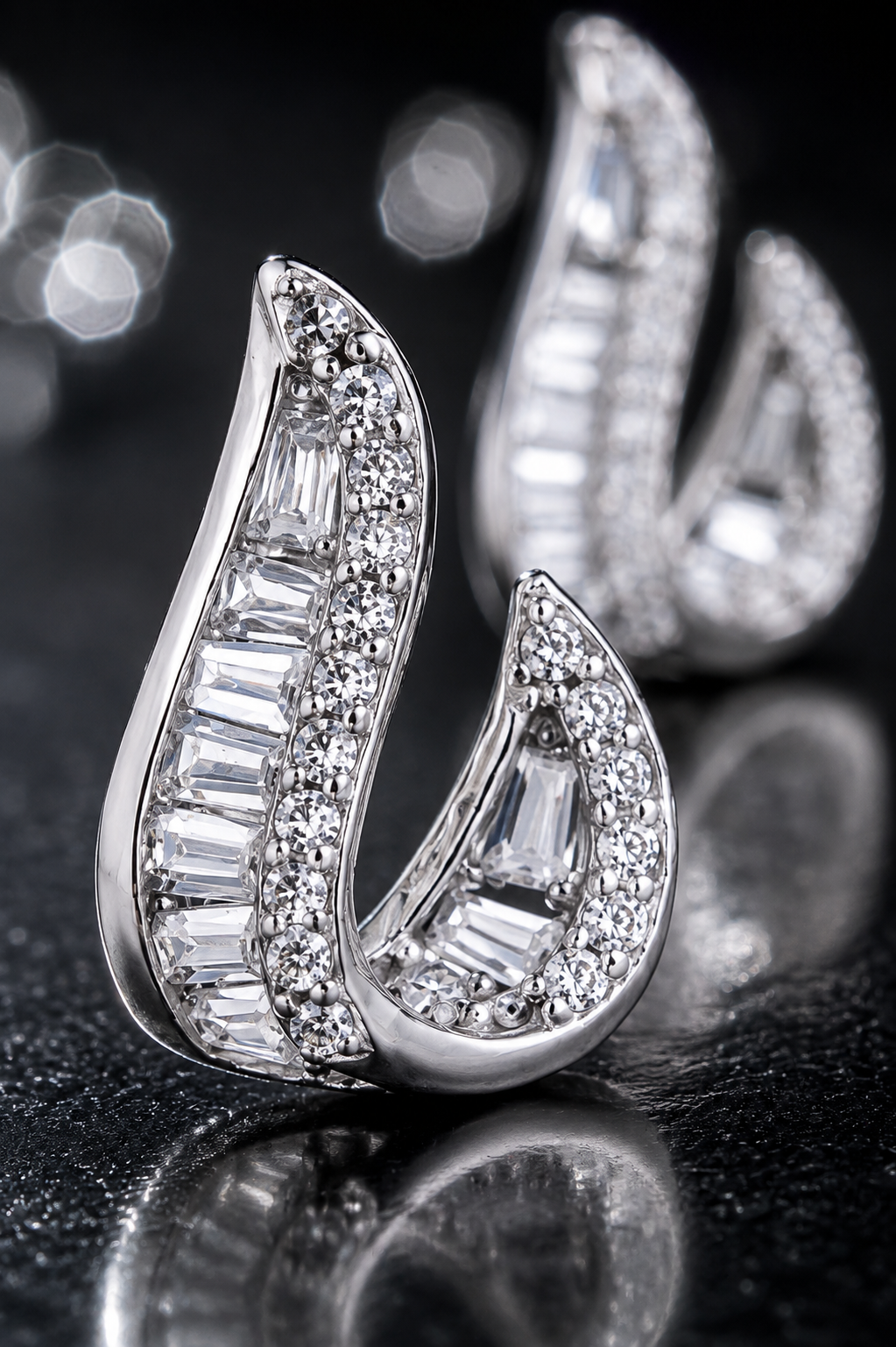 Double Teardrop Baguette Earrings