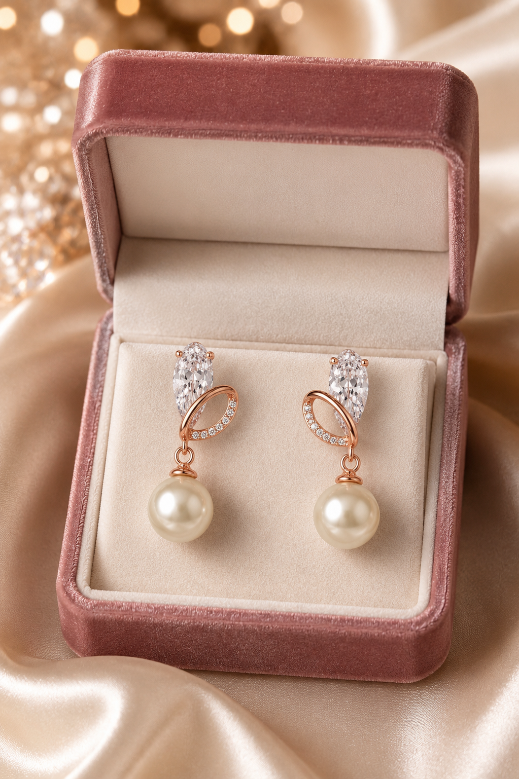 Rose-Gold Pearl Earrings