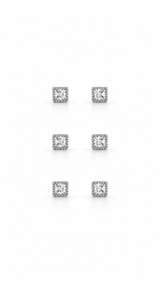 Princess Square Solitaire Stud Earrings Set – 3 Sizes - Aaryahi Silver jewellery product photo
