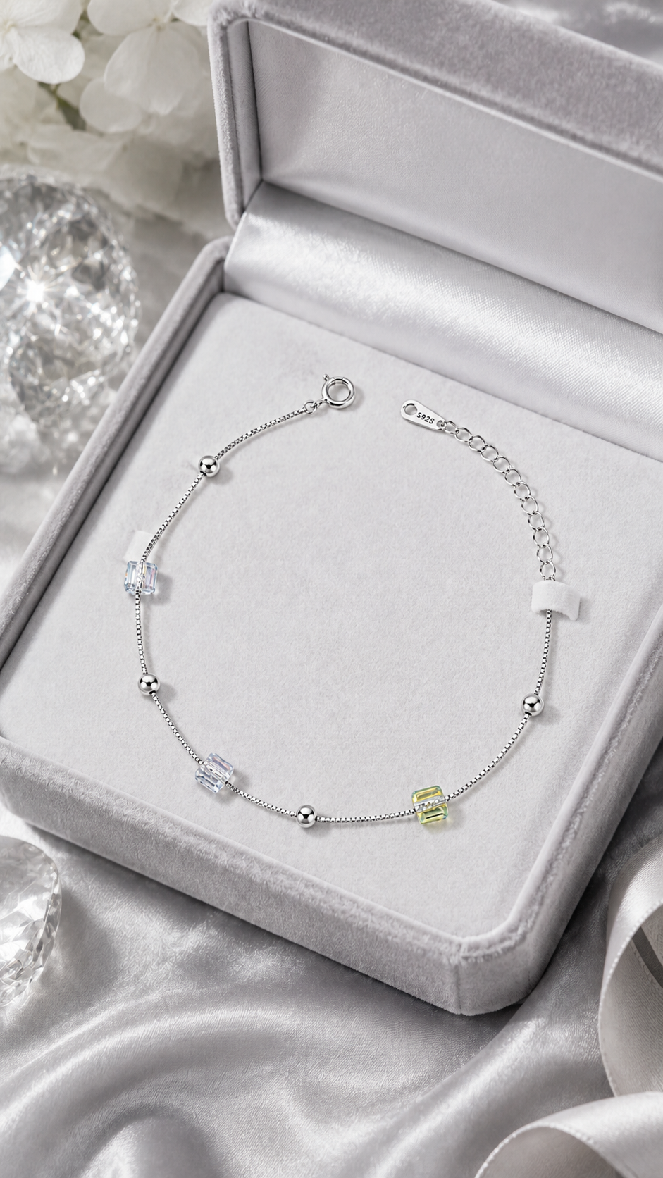Iridescent Cube & Bead Bracelet