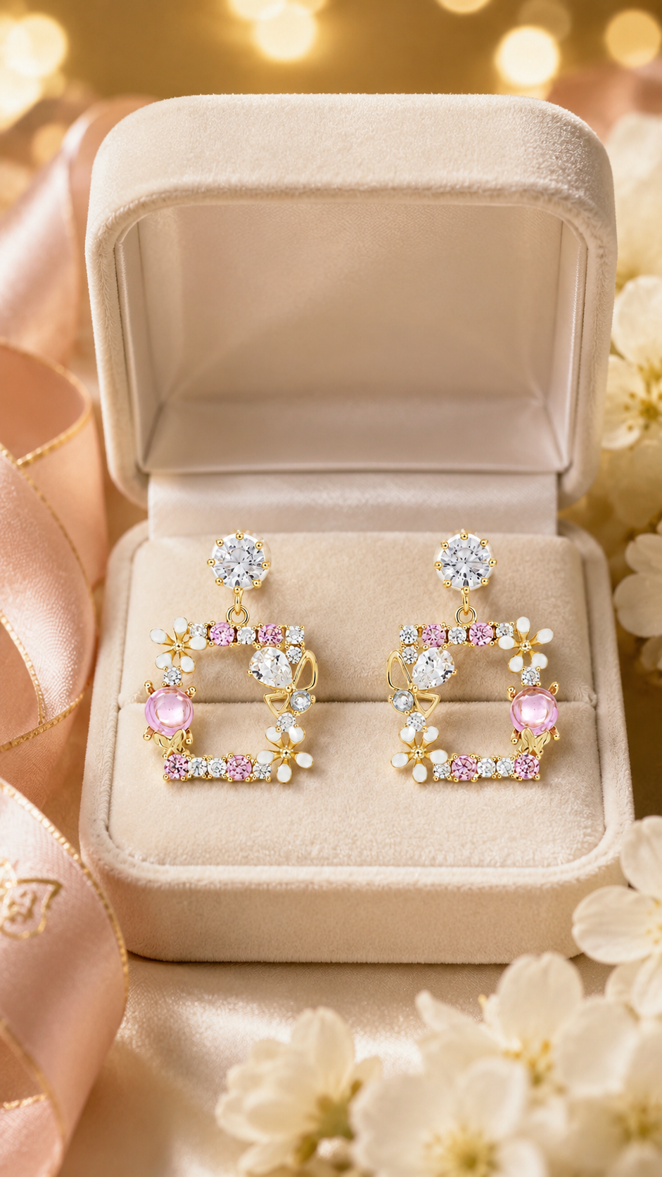 Butterfly Pink Crystal Earrings