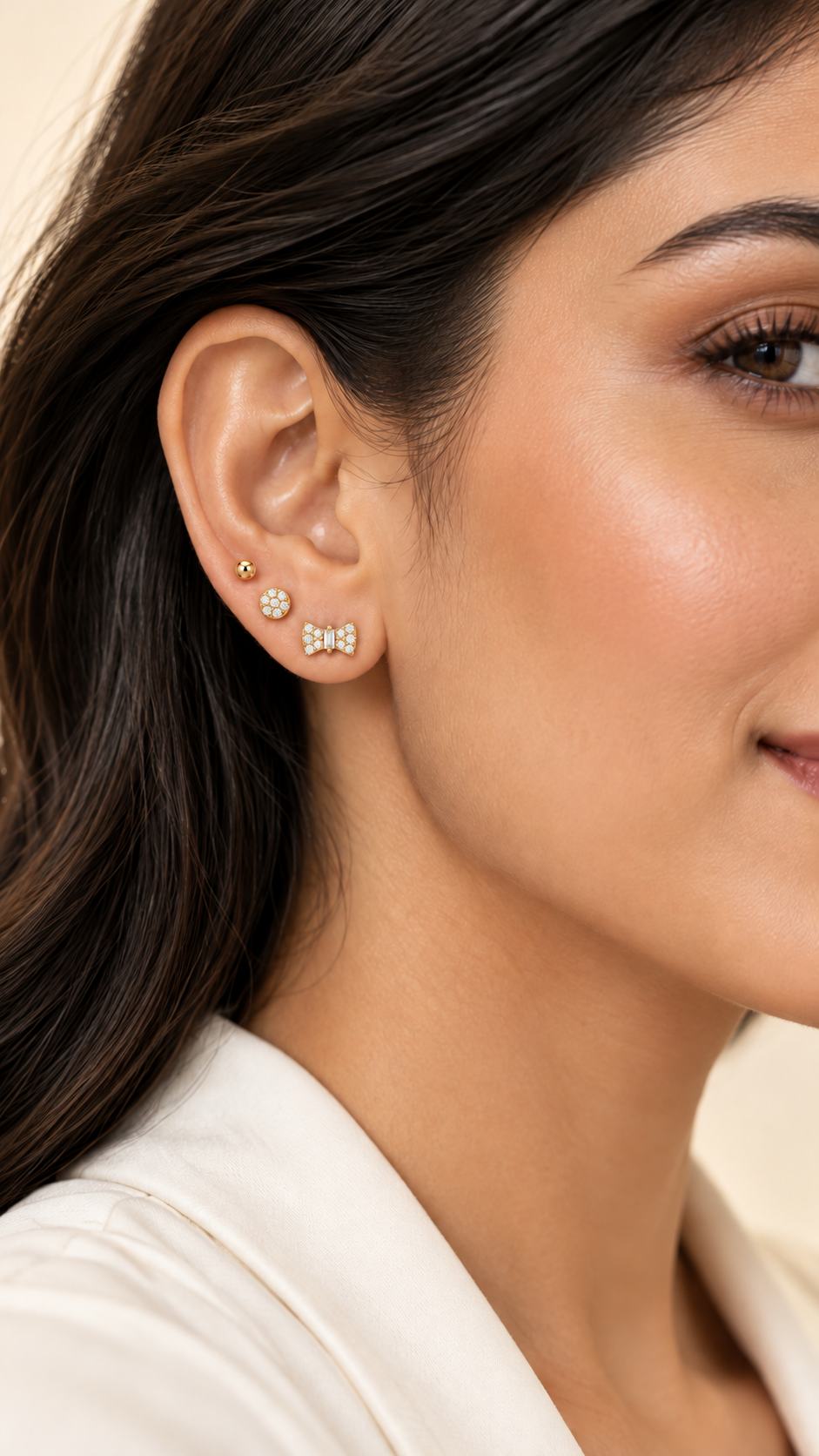 Bow, Round Cluster & Ball Stud Earrings Set - Aaryahi Silver jewellery product photo