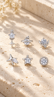 Celestial Star & Moon Stud Earrings Set – 3 Pairs - Aaryahi Silver jewellery product photo