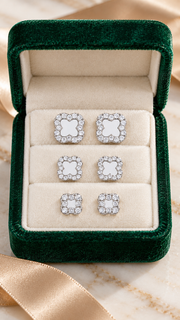 Clover Halo Stud Earrings Set – 3 Sizes - Aaryahi Silver jewellery product photo