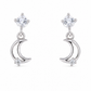 Silver Crescent Moon CZ Drop Earrings