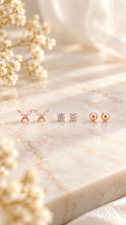 Butterfly, Solitaire & Ball Earrings - Aaryahi Silver jewellery product photo