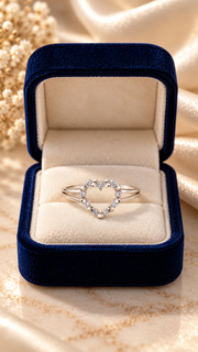 925 Silver CZ Open Heart Adjustable Ring