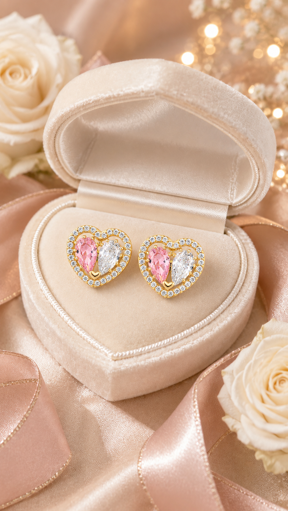 Pink & White Heart Earrings