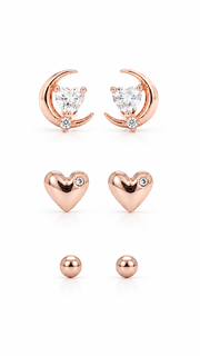 Moon Heart, Heart Ball Earrings Set - Aaryahi Silver jewellery product photo