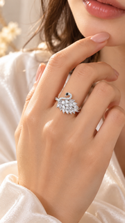 Silver CZ Swan Adjustable Ring