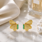 Elegant Gold Pearl & Green CZ Butterfly Stud Earrings