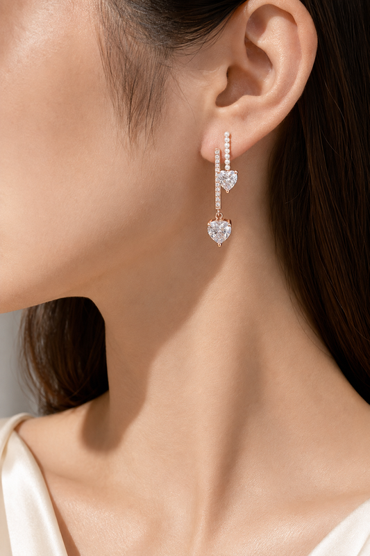 Pearl Double Heart Earrings