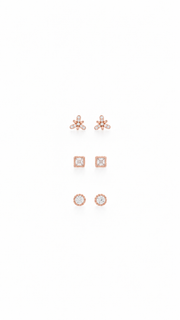Floral , Square Round Solitaire Stud Earrings Set - Aaryahi Silver jewellery product photo