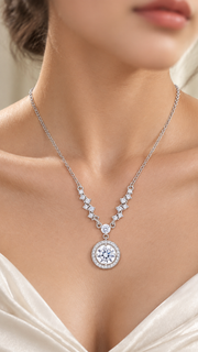 CZ Halo Round Pendant Necklace - Aaryahi Silver jewellery product photo