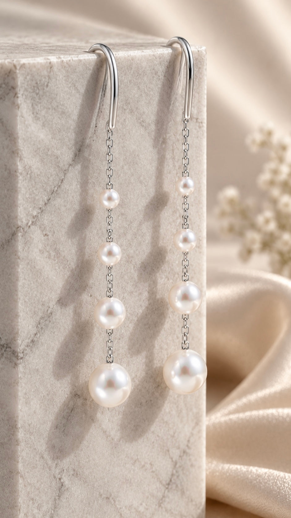 Graduated Pearl Chain Drop Earrings