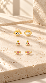 Cute Girl, Pizza Candy Stud Earrings Set – 3 Pairs - Aaryahi Silver jewellery product photo