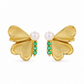 Elegant Gold Pearl & Green CZ Butterfly Stud Earrings