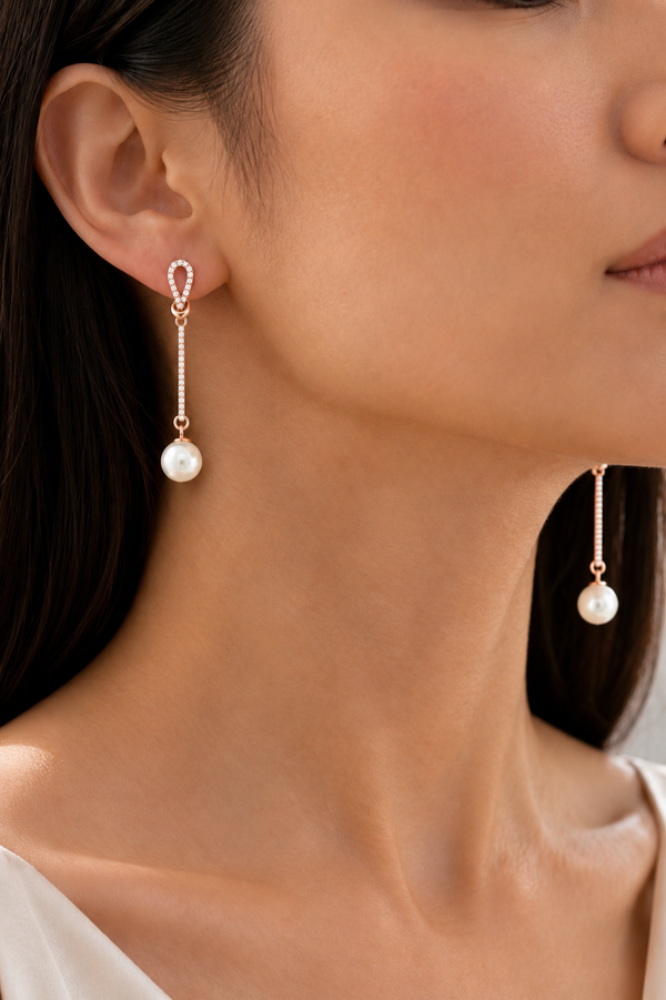 Rose-Gold Pearl Earrings - Aaryahi Silver jewellery product photo