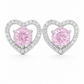 Elegant Silver Pink Heart Halo Stud Earrings