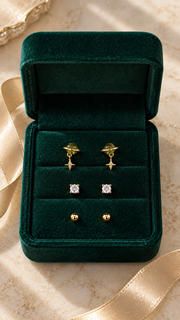 Green Planet Star, Solitaire Ball Earrings Set - Aaryahi Silver jewellery product photo