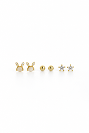 Bunny Pearl, Ball & Star Earrings - Aaryahi Silver jewellery product photo