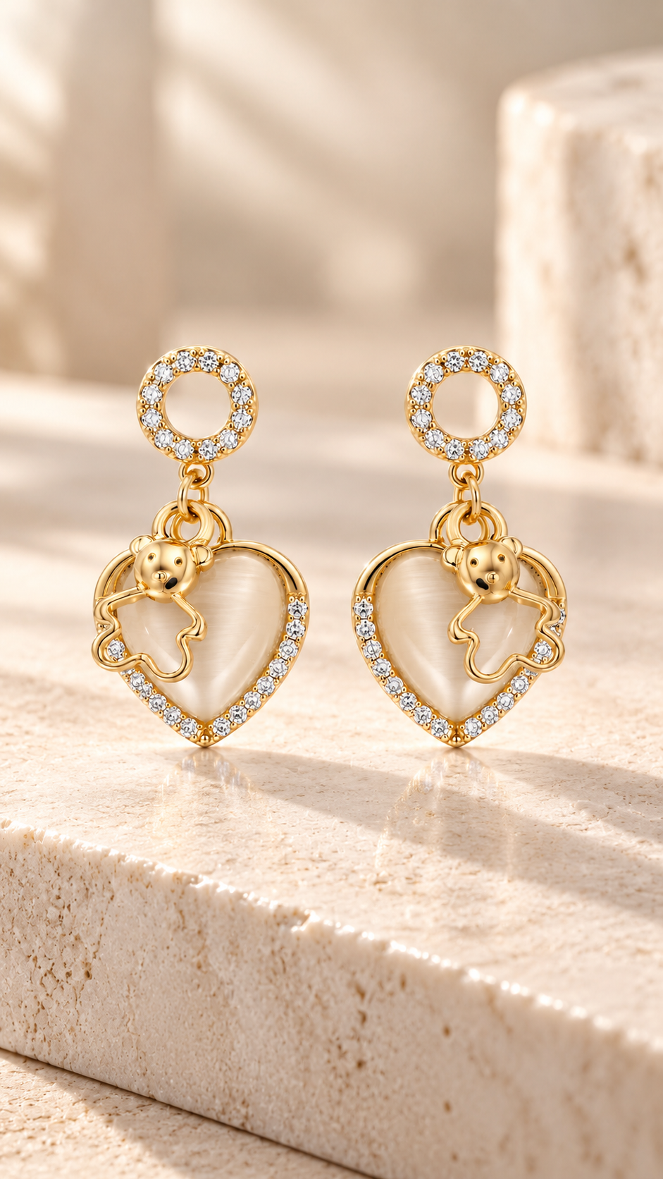 Gold Heart Teddy Earrings