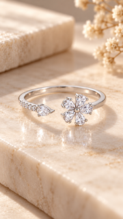 Silver CZ Floral Adjustable Ring