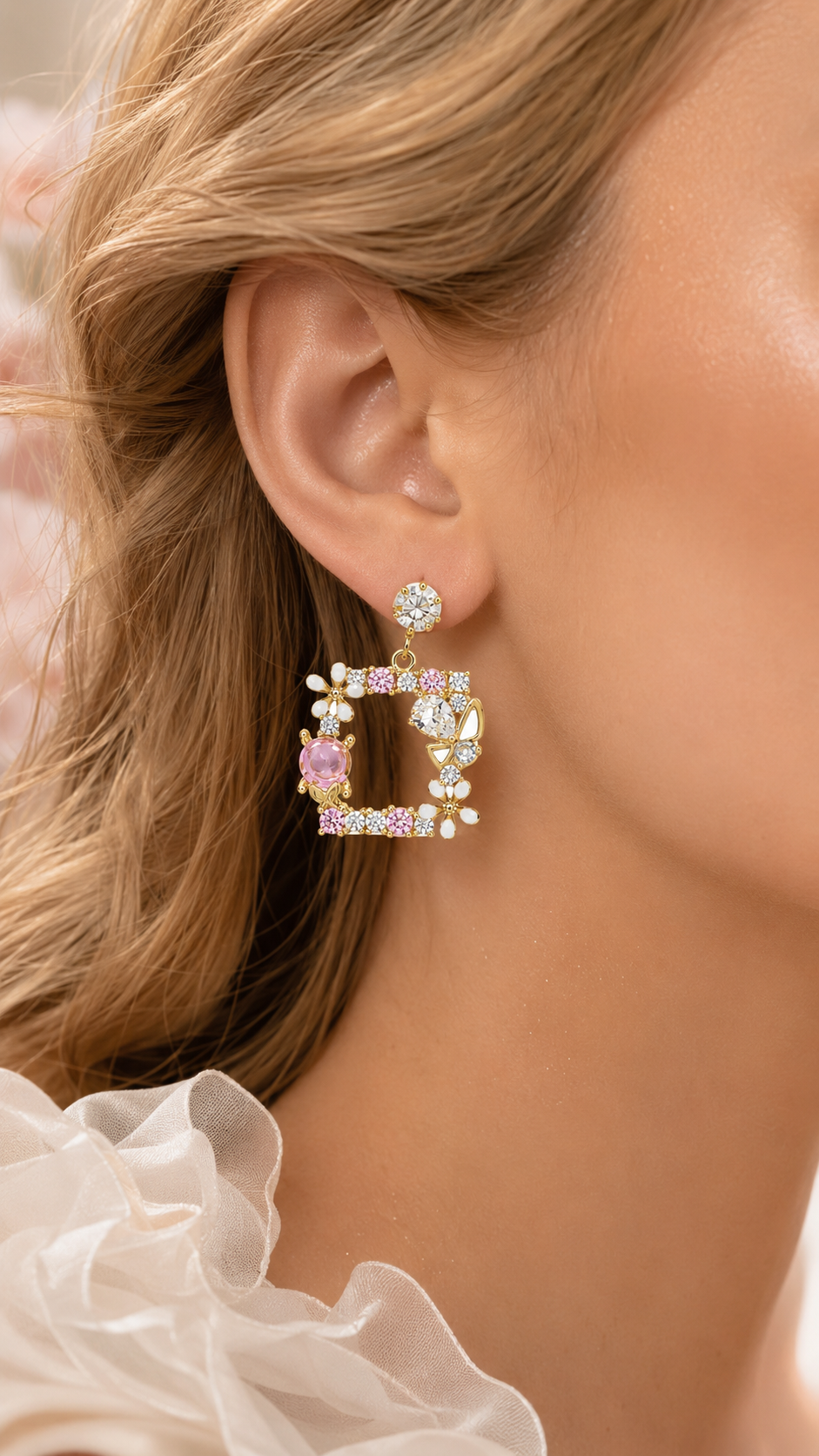 Butterfly Pink Crystal Earrings
