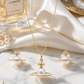 Elegant Gold Planet Pearl Pendant Necklace & Stud Earrings Jewelry Set