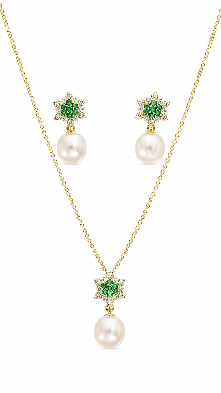 Green Floral Necklace & Earrings Set