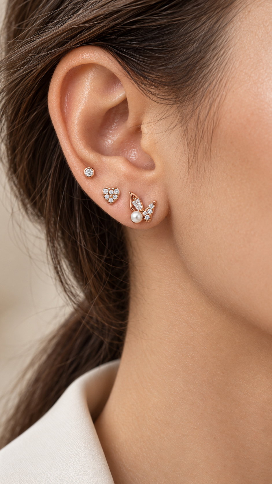 Butterfly Pearl,Heart & Solitaire Earrings Set - Aaryahi Silver jewellery product photo