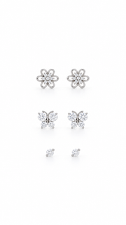 Flower, Butterfly & Solitaire Stud Earrings Set - Aaryahi Silver jewellery product photo