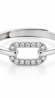 Silver CZ Oval Link Adjustable Ring