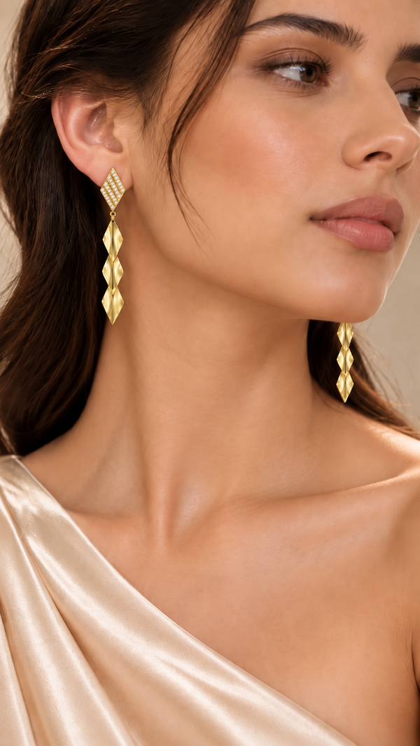 Geometric Triple Drop Earrings - Aaryahi Silver jewellery product photo