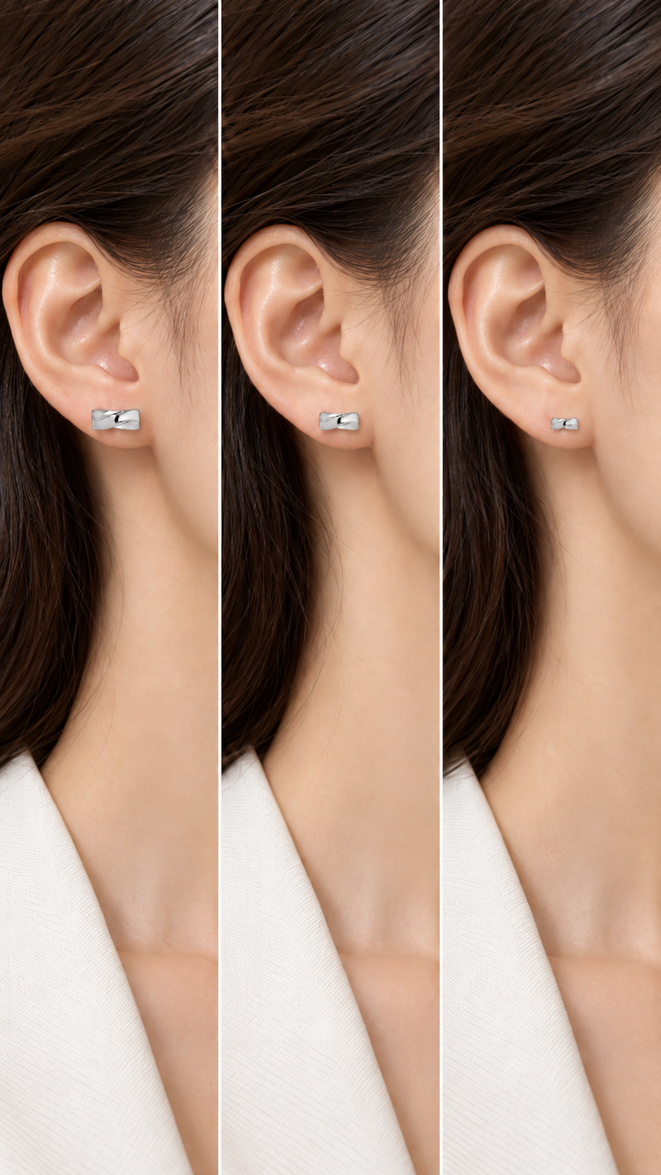 Polished Crisscross Ribbon Stud Earrings Set – 3 Sizes - Aaryahi Silver jewellery product photo