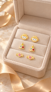 Cute Girl, Pizza Candy Stud Earrings Set – 3 Pairs - Aaryahi Silver jewellery product photo