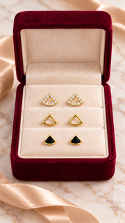 Triangle, Open Triangle Black Enamel Triangle Earrings Set - Aaryahi Silver jewellery product photo