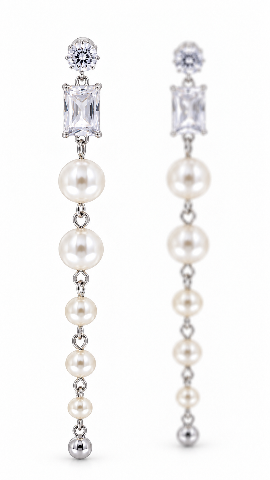 Graduated Pearl Long Drop Earrings