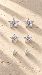 Floral Cluster Star Stud Earrings Set – 3 Pairs - Aaryahi Silver jewellery product photo