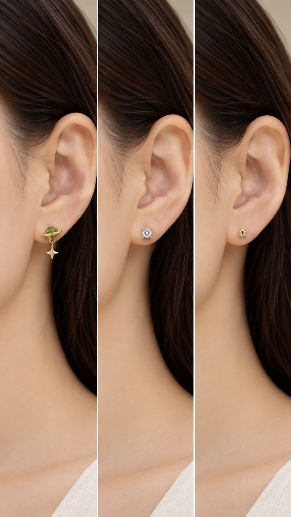 Green Planet Star, Solitaire Ball Earrings Set - Aaryahi Silver jewellery product photo