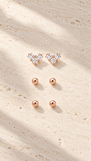 Three Stone Heart & Ball Stud Earrings Set - Aaryahi Silver jewellery product photo