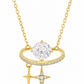 Celestial Planet CZ & Twin Star Gold Pendant Necklace
