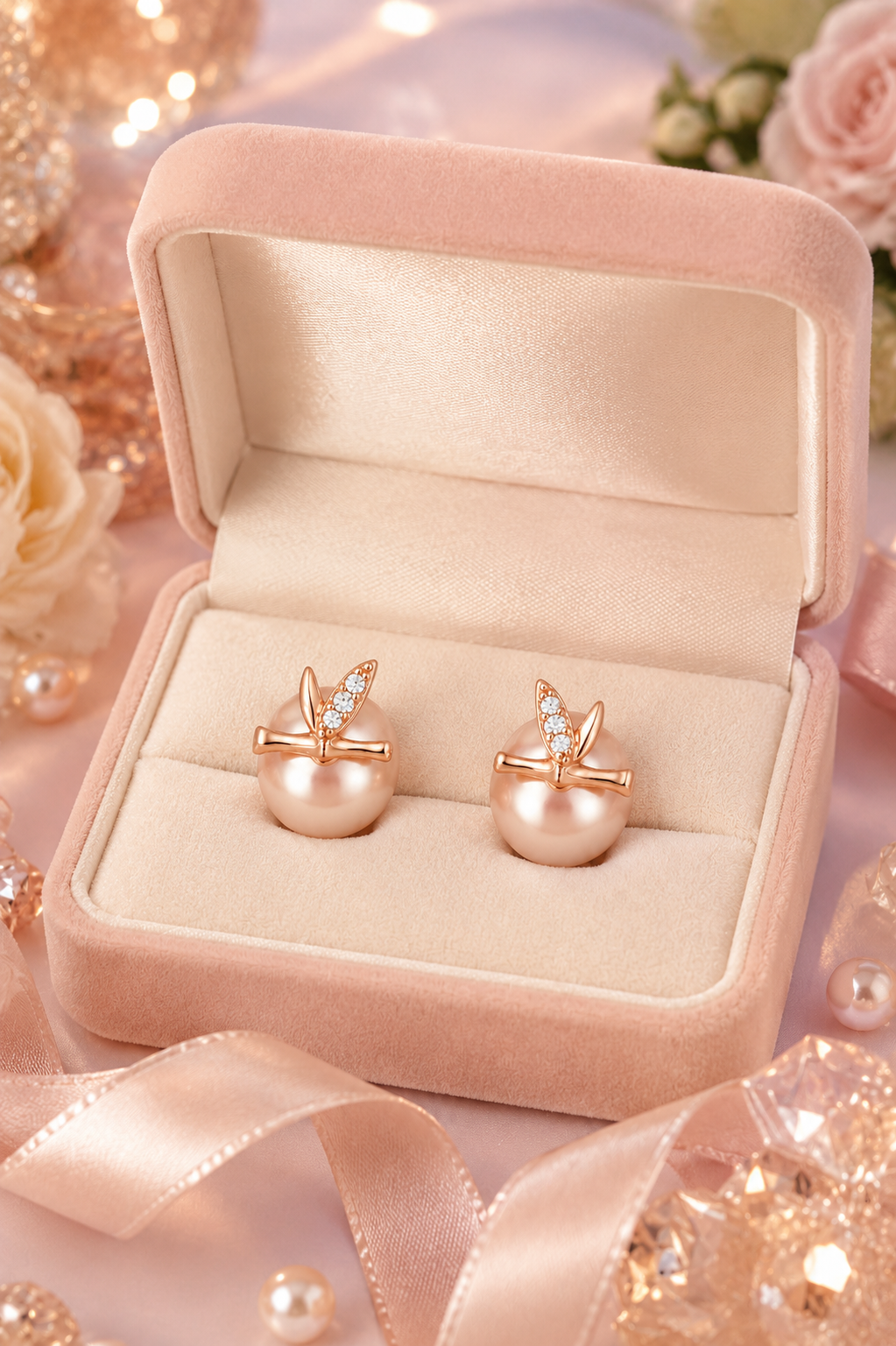 Rose Gold Pearl Earrings